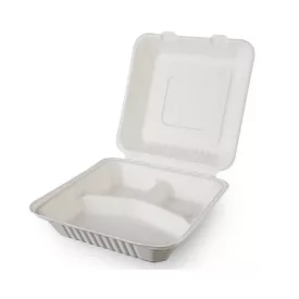   3-compartment bagasse box, foldable (HP4) 23x23x7.5cm 50pc/pack (2MED14EV2)