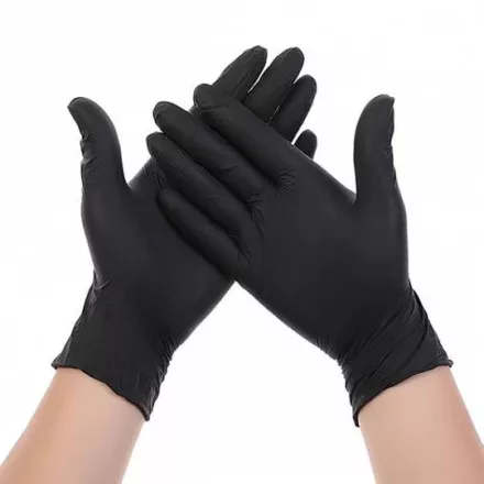 Fekete púdermentes nitril kesztyű "M" 100db/cs (2MEBLGLOVEM)